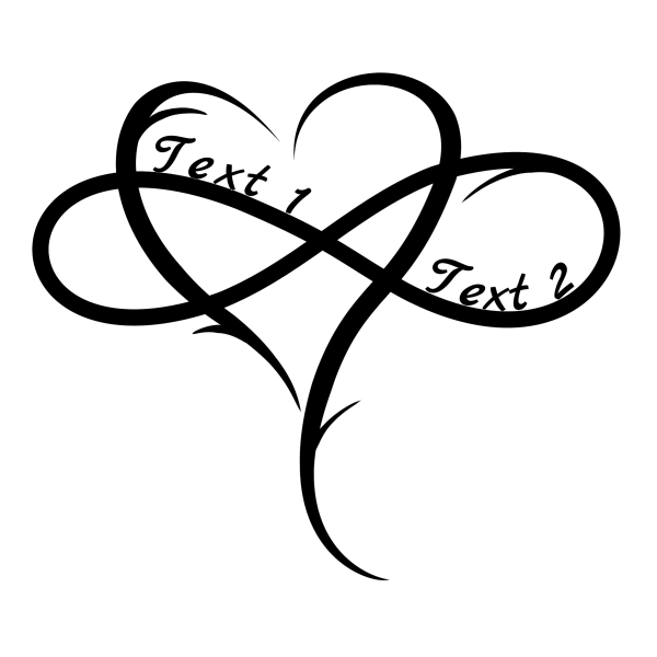 Infinity 114: Customizable Black Infinity Heart Symbol Tattoo Combination with your Custom Text
