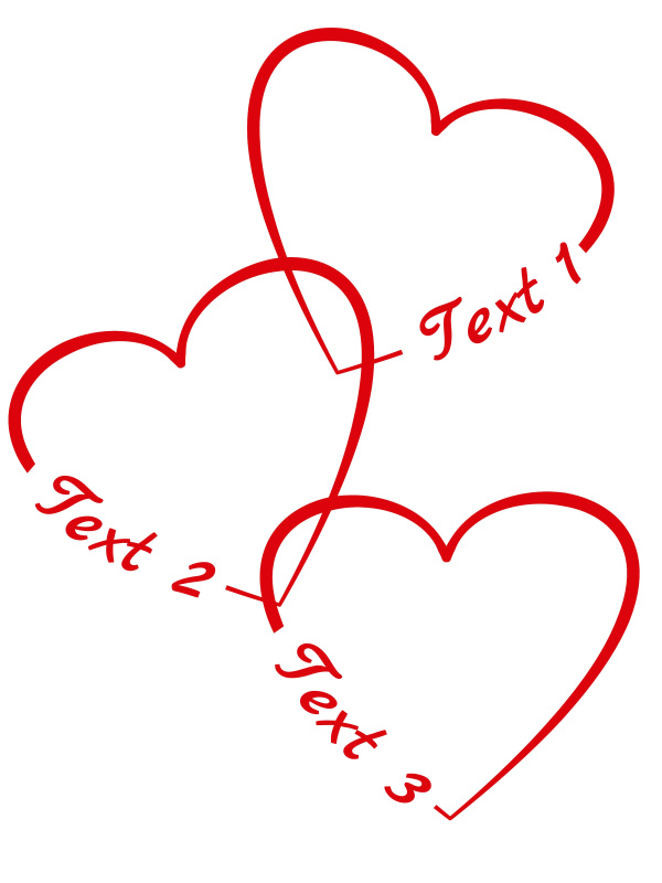 Three Red Heart Symbols with your personal text in each heart