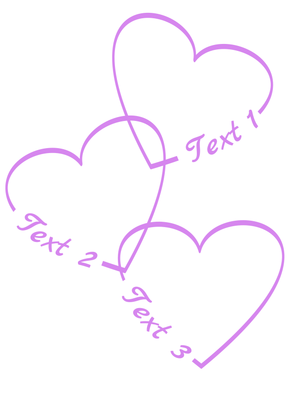 Three Hearts 3: Three Violet Heart Symbols with your personal text in each heart