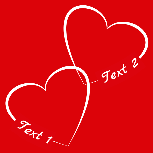 Two White Heart Symbols on red background with your free personal text
